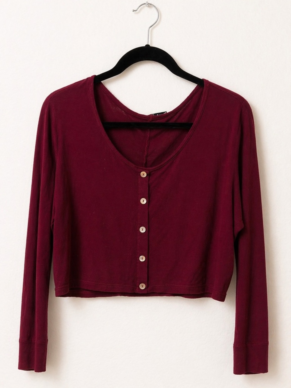 90’s Bui.Yah.Kah Long Sleeve Burgundy Button-Front Crop Top